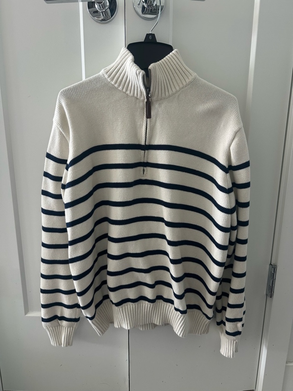 Brandy Melville Cream Half-Zip Sweater with Navy Stripes